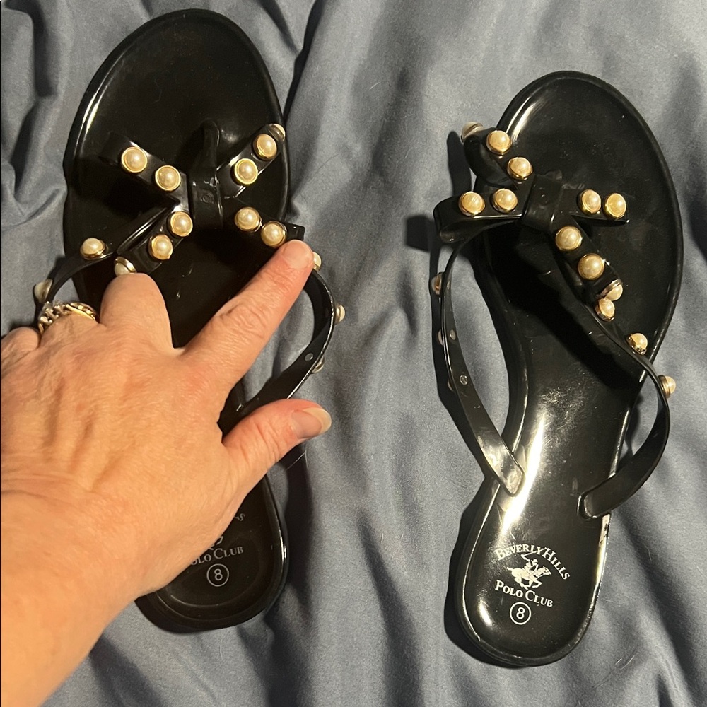 Beverly Hills Polo Club Black Sandals with Pearl Details